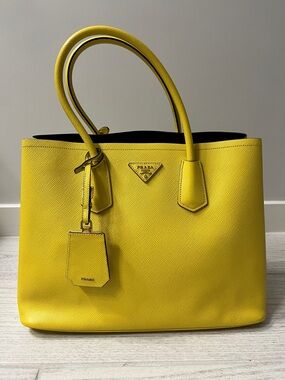 Prada Saffiano Leather Yellow Double Handle Tote